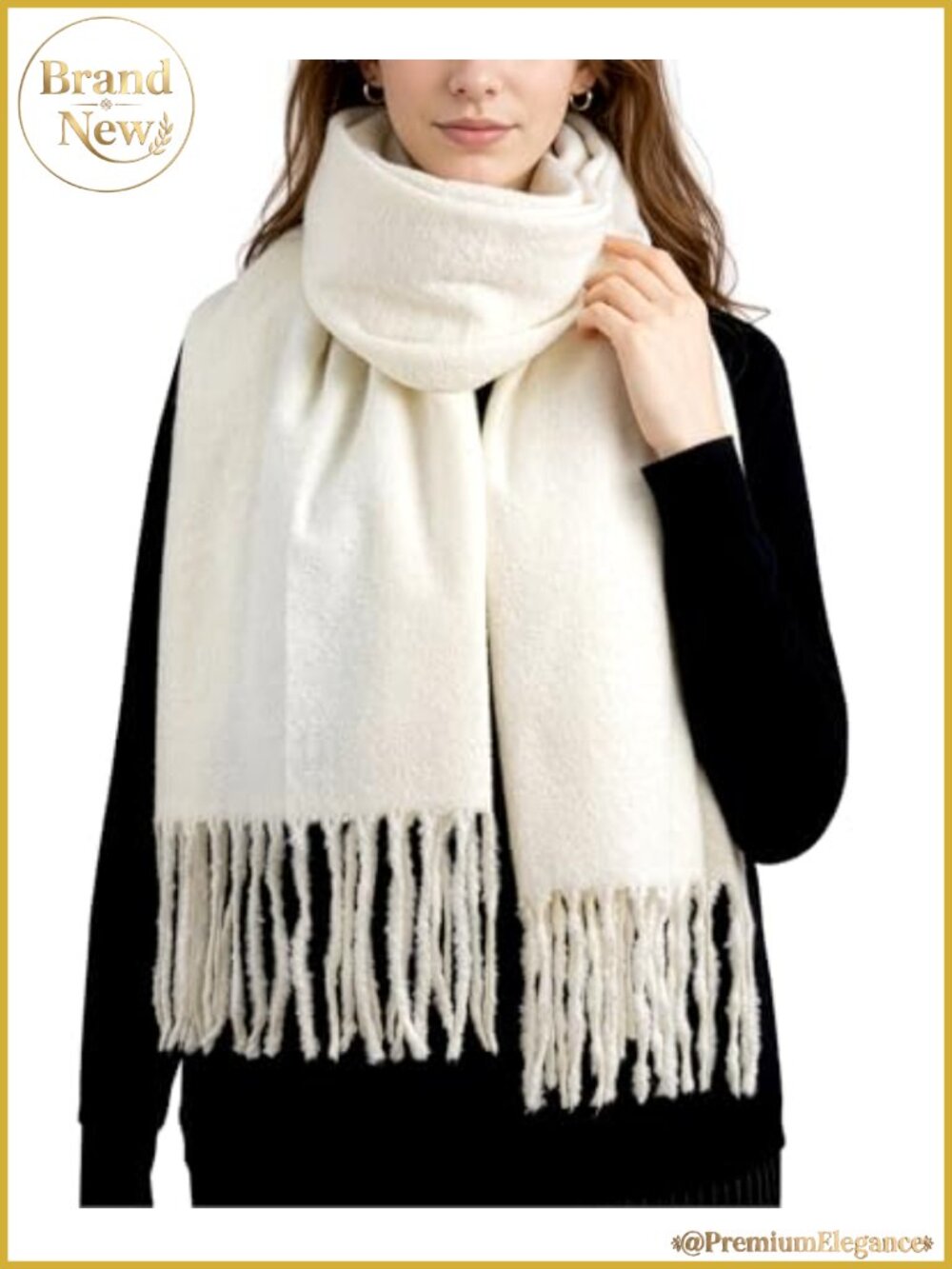 Oversized Cashmere-Feel Winter Scarf Fringe Viscose Acrylic Shawl Wrap